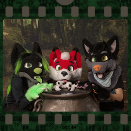 Eurofurence 2023 fursuit photoshoot. Preview picture of DaCodaDragon, Jake Shadow, Laser the Sharkfox